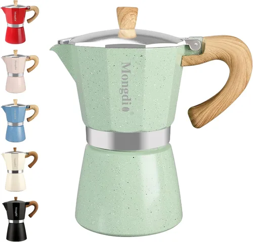 Vista 23 de Mongdio Cafetera de café expreso Moka Pot, cafetera cubana, cafetera de estufa Moka Italian Espresso Greca, cafetera percoladora, 3 tazas de Negro
