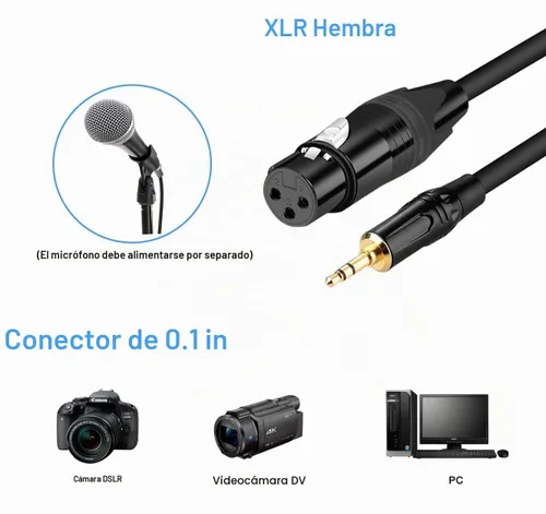 Vista 3 de Cable de micrófono estéreo XLR a 0.138 in, (1,5 pies) para videocámaras, cámaras DSLR, dispositivo de grabación de computadora y más