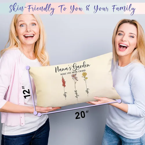 Vista 5 de Funda de almohada lumbar personalizada para el día de la madre Flores coloreadas jardín de la abuela