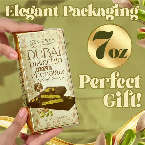 Vista 3 de Ceres Gourmet Barra de chocolate oscuro Dubai Pistachio Knafeh 7 oz