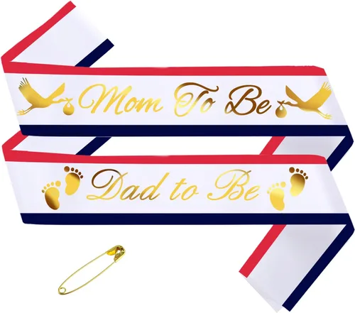 Vista 4 de Banda para mamá con bandera de colores de Estados Unidos; paquete de bandas para baby shower, recuerdos, suministros para mamá revelación de género