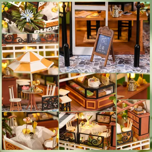 Vista 4 de CUTEBEE Casa de muñecas en miniatura con muebles, kit de casa de muñecas de madera para bricolaje más a prueba de polvo, idea creativa