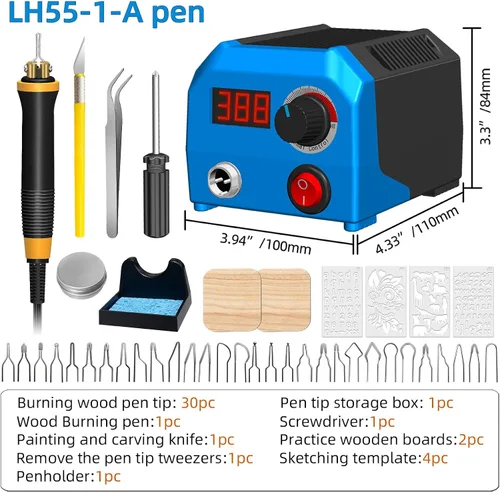 Vista 2 de FIRElood LH55-1 kit de combustión de madera, herramienta de combustión de madera, kit de quemador de madera de temperatura ajustable digitalmente