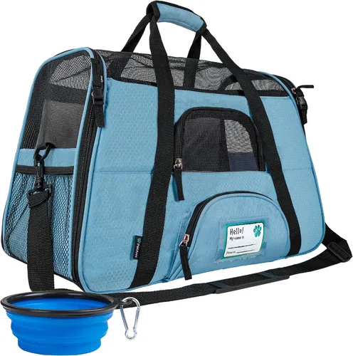 Vista 10 de PetAmi Transportador de mascotas aprobado por aerolíneas para gatos, transportador de perros de lados suaves para perros pequeños, suministros