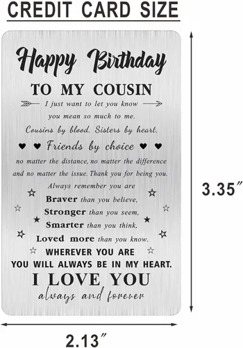 Vista 2 de Alotozo Tarjeta de cumpleaños personalizada para primo, tarjeta de billetera de acero inoxidable grabada con láser, regalo de cumpleaños para primo