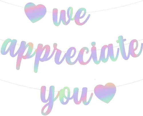 Vista 6 de Cartel con texto en inglés "We Appreciate You" con purpurina negra de agradecimiento a los empleados, maestros, doctores, enfermeras, personal