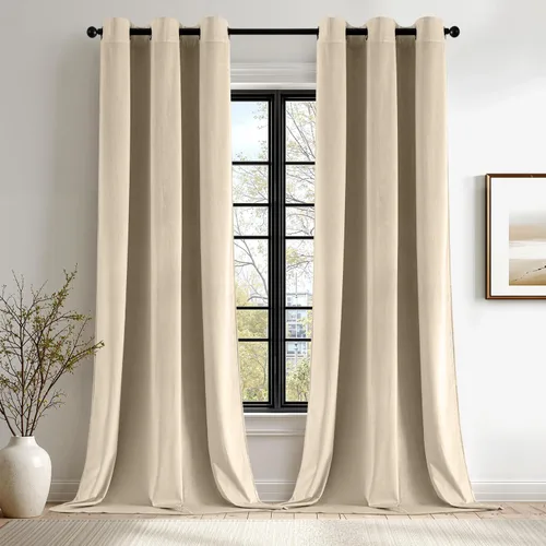 Vista 23 de ANRODUO Cortinas de terciopelo beige de 45 pulgadas de largo, opacas con aislamiento térmico insonorizado, cortinas de privacidad para oscurecer