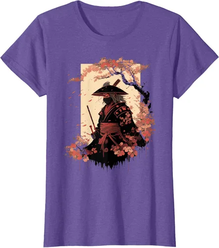 Vista 19 de Camiseta estética vintage samurái de arte japonés samurái retro cereza, Negro