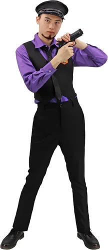 Vista 2 de C-ZOFEK Disfraz de cosplay de FNAF de talla estadounidense con sombrero morado