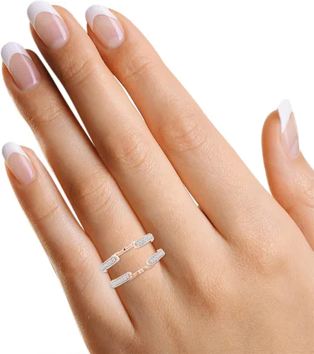 Vista 7 de SAVEARTH DIAMONDS Anillo de protección de catedral de grano de muissanita de corte redondo creado en laboratorio de 13 quilates en oro de 14