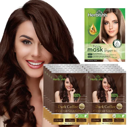 Vista 13 de Herbishh Dark Brown Travel Pack Champú Color 1 fl oz + Máscara de Argán 0.8 #Marrón oscuro