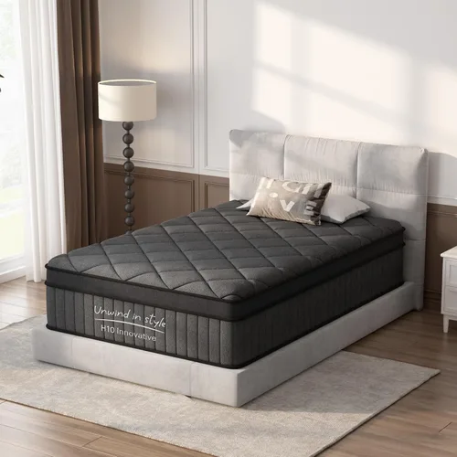 Vista 2 de Colchón tamaño individual de 8 pulgadas, colchón con espuma viscoelástica de gel y resortes ensacados, parte superior europea de firmeza media, Negro