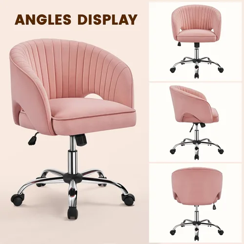 Vista 8 de Topeakmart Moderna silla de terciopelo para tocador, silla de escritorio de maquillaje, sillón ajustable con respaldo de barril copetudo para sala