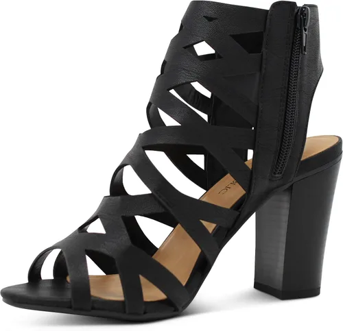 Vista 3 de Marco Republic Casablanca - Sandalias de vestir para mujer con puntera abierta, tiras estilo jaula, corte láser y tacones altos gruesos
