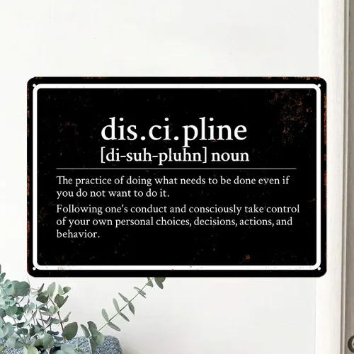 Vista 3 de Póster de disciplina para gimnasio, carteles de entrenamiento para gimnasio en casa, decoración de pared de metal, divertidos carteles de lata