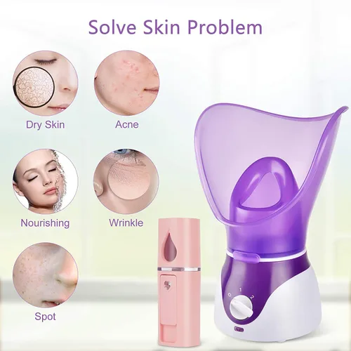 Vista 5 de Vaporizador facial - Vaporizador facial nano iónico para limpieza profunda, juego de humidificador facial de niebla caliente para mujeres y hombres