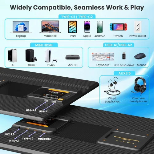 Vista 8 de Hyangin Monitor portátil grande de 24 pulgadas para laptop, pantalla portátil de 1080P FHD 100Hz, 125% sRGB IPS con soporte ajustable para laptop