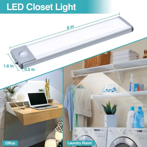 Vista 4 de Luz para debajo del gabinete con sensor de movimiento de 10 pulgadas, 7000 K, 1500 mAh, USB-C, recargable, magnética, inalámbrica, instalación sin