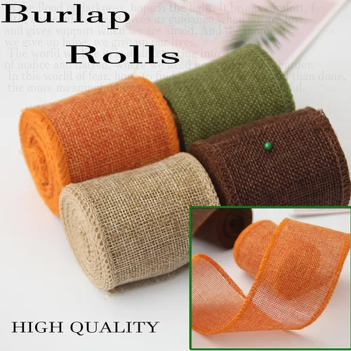 Vista 3 de Rollos de cinta de arpillera, cinta de arpillera natural, naranja, marrón, verde oliva, yute, para decoración de manualidades de Navidad, boda