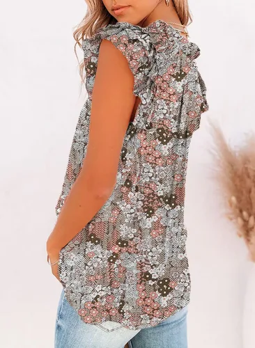 Vista 3 de Dokotto - Blusas informales con cuello en V para mujer, diseño de manga corta, con cordón ajustable