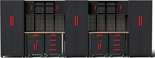 Vista 18 de Juego de taller de esquina, 10 gabinetes de garaje y sistema de almacenamiento con gabinete de esquina, cajones de gabinete, banco de trabajo