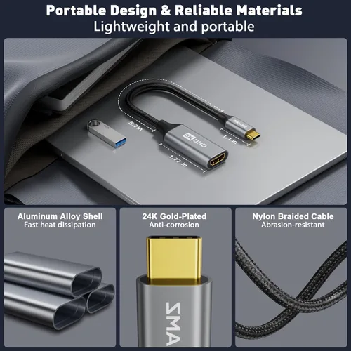 Vista 6 de Adaptador unidireccional USB C a HDMI 2.1 de 48 Gbps, 8K@60Hz, 4K a Gris