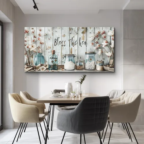 Vista 3 de ERQINHUA Lienzo decorativo retro para pared, decoración de pared para sala de estar, cocina y comedor, pintura de hierba con flores, obras de arte
