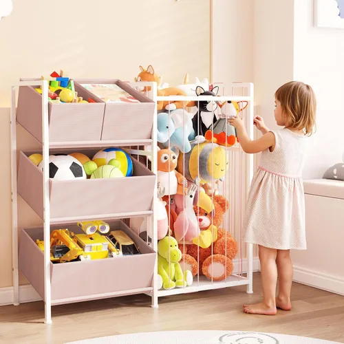 Vista 4 de BBLIKE Almacenamiento de animales de peluche, organizador de almacenamiento para niños con 4 contenedores extraíbles, organizador de almacenamiento