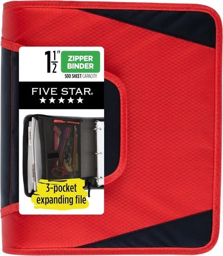 Vista 9 de Five Star - Carpeta con cierre de cremallera de 1-1/2 pulgadas, con 3 argollas, archivador expandible de 3 bolsillos, duradera, color azul (72202)
