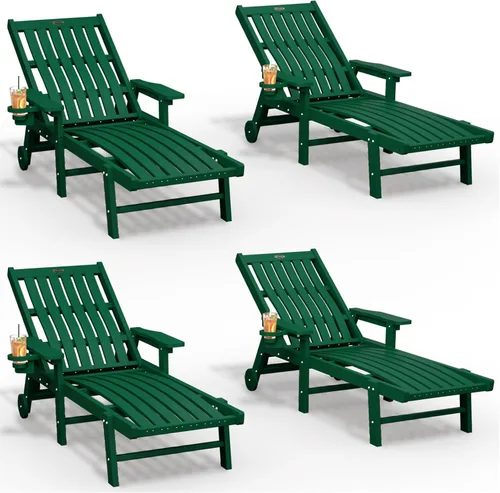 Vista 9 de THOEOE Juego de 2 tumbonas para exteriores, silla de piscina HDPE, madera