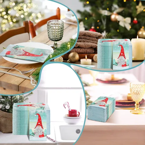 Vista 7 de 200 servilletas de Navidad para invitados, gnomos, toalla de mano desechable de Navidad para baño, papel para el hogar, Navidad, invierno