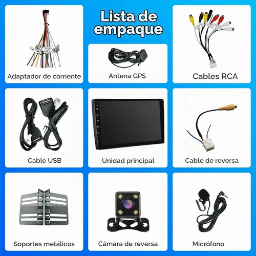 Vista 9 de 9" IPS Visualización Completa Táctil 2+32G Radio de Coche Doble Din Receptores de Audio Vídeo Estéreo con CarPlay Inalámbrico Android Auto Cámara
