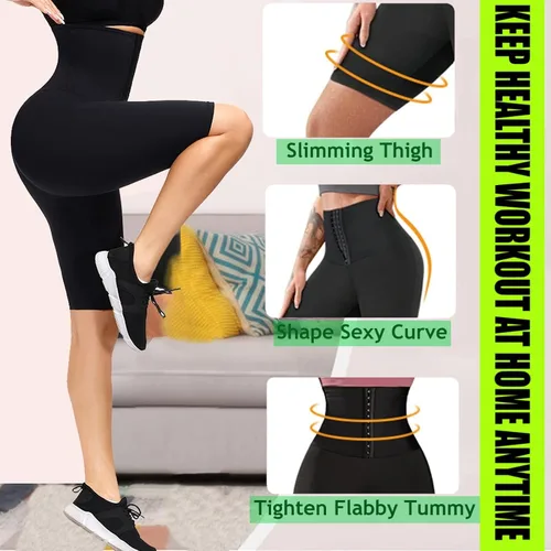 Vista 3 de huiming Pantalones cortos de sauna para mujer, cintura alta, entrenamiento de cintura estomacal, leggings adelgazantes, pantalones moldeadores