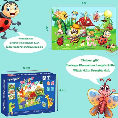 Vista 2 de Rompecabezas de madera para niños de 3 a 5 años de edad, 30 piezas, rompecabezas de madera coloridos para niños pequeños, rompecabezas educativos