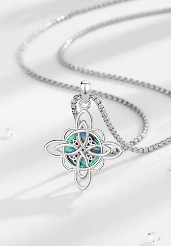 Vista 3 de EUDORA Collar de plata de ley S925 con nudo de brujas con tetragrammaton pentagrama, rueda de Hekate, Lilith Moon Witchy colgante para mujer