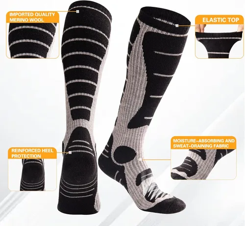 Vista 3 de NOVAYARD Calcetines de esquí de lana merina calcetines térmicos hasta la rodilla calcetines deportivos de snowboard para hombres y mujeres 2 pares
