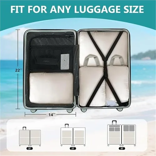 Vista 5 de Compression Packing Cubes Set for Travel, Lightweight, Durable Clothes Organizer, Travel Accessories (Square Mesh 6 Set)(Gray)