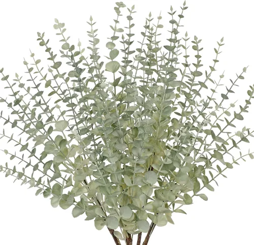 Vista 8 de GnFlus 5 tallos artificiales de eucalipto de otoño, hojas de eucalipto, ramas de hojas de otoño, decoraciones de otoño con hojas de otoño de espuma