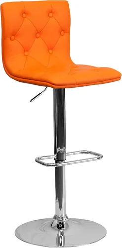 Vista 14 de Flash Furniture Taburete de bar contemporáneo de vinilo gris capitoné con botones y altura ajustable con base cromada