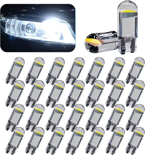 Vista 10 de Paquete de 30 bombillas LED para coche 194, 0.36W 12V T10 6000K luces interiores, bombillas LED COB 168 2825 W5W cuña, reemplazo universal para luz