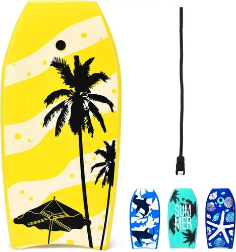Vista 10 de GYMAX Tablas de Bodyboard para Playa, Tabla de Bodyboard de 33"/37"/41" con Núcleo de Espuma EPS, Cola en Media Luna, Doble Canal y Correa
