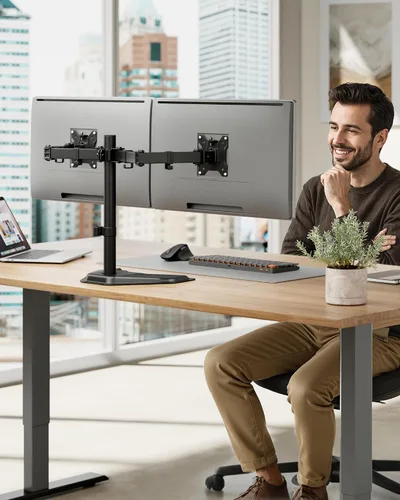 Vista 11 de MonTEK - Soporte independiente para monitor doble para pantallas de 17 a 32