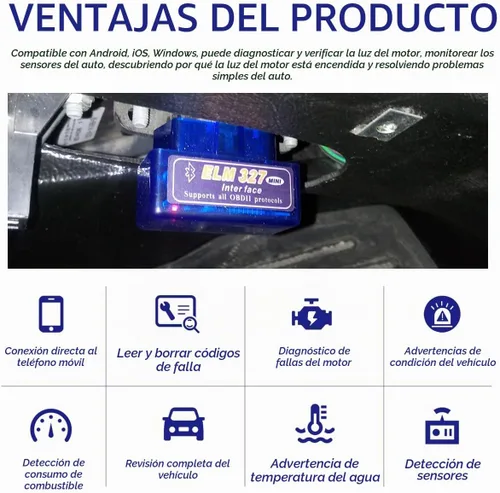 Vista 5 de 2 escáneres de diagnóstico automático de coche ELM327 OBDⅡ, mini herramienta de escaneo Bluetooth profesional OBDII y lector de código, interfaz