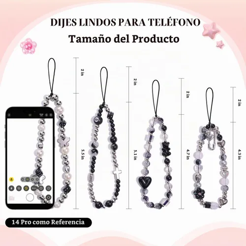Vista 3 de 4 piezas de lindos encantos para teléfono con estilo Y2K, correa de muñeca para celular con cuentas brillantes, oso, cruz, corazón, accesorios