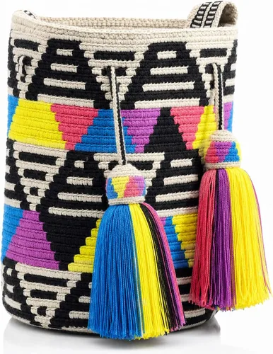 Vista 3 de WYOU Designer Collection Wayuu Hand-Woven Macrame Purse, Raffia Handbag, Classy Summer Crossbody Bags for Women, Medium Diseño 136