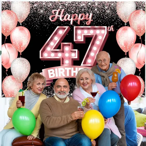 Vista 36 de Cartel de feliz cumpleaños décimo oro rosa, telón de fondo, saludos a 10 años, globos de confeti, decoración temática para niñas de 10 años