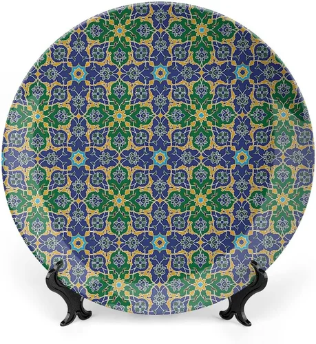 Vista 9 de Plato decorativo de porcelana redonda de 6 pulgadas, paisaje rural con ramo de flores de tulipán, prado de primavera, placa de exhibición para mesa