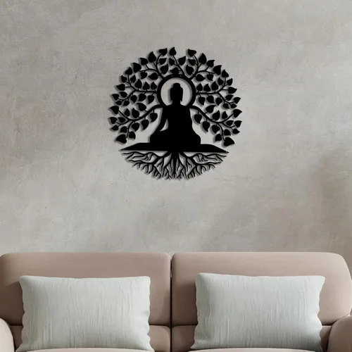Vista 8 de Arte de pared de metal de Buda, decoración de pared hindú de Patna, estudio de yoga, letrero de metal Om, regalo para el hogar, arte zen, decoración