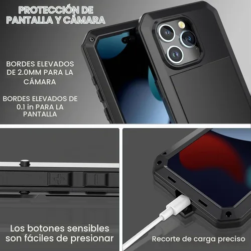 Vista 3 de Funda compatible con iPhone 15 Plus, funda protectora de cuerpo completo 360, resistente, a prueba de golpes, funda de metal de aleación de aluminio