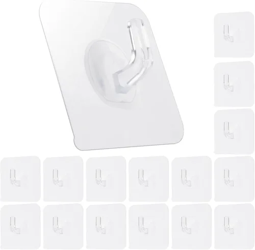 Vista 9 de COMNICO Paquete de 12 Ganchos Adhesivos de Plástico Transparente Impermeables Resistentes Pegajosos para Pared Techo Puerta Ventana Gancho